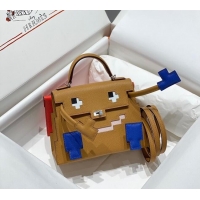 Most Popular Hermes Kelly Doll Picto Mini Bag in Calfskin Leather H1001 Milk Tea Beige 2024 (Half Handmade)