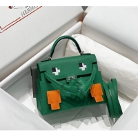 Famous Brand Hermes Kelly Doll Picto Mini Bag in Calfskin Leather H1001 Velvet Green 2024 (Half Handmade)