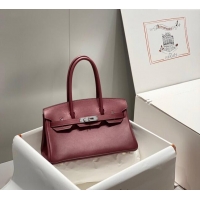 New Design Hermes Mini Shoulder Birkin Bag 29cm in Calfskin Leather H1010 Bordeaux Red 2024 (Half Handmade)