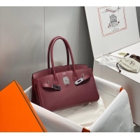 New Design Hermes Mini Shoulder Birkin Bag 29cm in Calfskin Leather H1010 Bordeaux Red 2024 (Half Handmade)