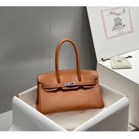 Top Grade Hermes Mini Shoulder Birkin Bag 29cm in Calfskin Leather H1010 Golden Brown 2024 (Half Handmade)