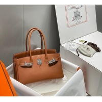 Top Grade Hermes Mini Shoulder Birkin Bag 29cm in Calfskin Leather H1010 Golden Brown 2024 (Half Handmade)