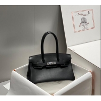 Market Sells Hermes Mini Shoulder Birkin Bag 29cm in Calfskin Leather H1010 Black/Silver 2024 (Half Handmade)