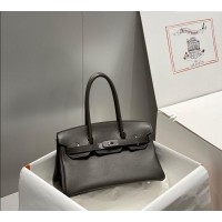 New Cheap Hermes Mini Shoulder Birkin Bag 29cm in Calfskin Leather H1010 Ebony Grey 2024 (Half Handmade)