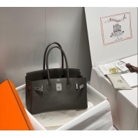 New Cheap Hermes Mini Shoulder Birkin Bag 29cm in Calfskin Leather H1010 Ebony Grey 2024 (Half Handmade)