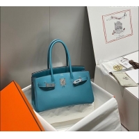 Reasonable Price Hermes Mini Shoulder Birkin Bag 29cm in Calfskin Leather H1010 Denim Blue 2024 (Half Handmade)