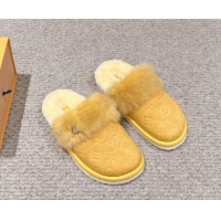 Stylish Louis Vuitton Suede and Mink Fur Flat Slippers Yellow 1014112