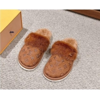 Sumptuous Louis Vuitton Suede and Mink Fur Flat Slippers Brown 1014114