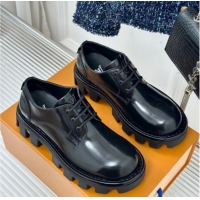 Shop Duplicate Louis Vuitton LV Checker Derby Lace-up Sneakers in Black Glazed Leather 1014116