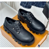 Top Design Louis Vuitton LV Checker Derby Lace-up Sneakers in Black Leather with Studs 1014117