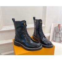 Best Product Louis Vuitton Lace-up Ankle Boots 3.5cm in Black Glazed Leather 1015004