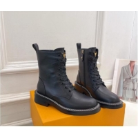 Grade Quality Louis Vuitton Lace-up Ankle Boots 3.5cm in Black Calf Leather 1015005