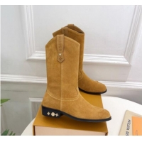 Best Price Louis Vuitton LV Rider Mid Boots 3cm in Suede with Monogram Flowers Heel Dark Beige 1015012