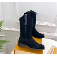 Purchase Louis Vuitton LV Rider Mid Boots 3cm in Suede with Monogram Flowers Heel Black 1015013