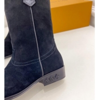 Purchase Louis Vuitton LV Rider Mid Boots 3cm in Suede with Monogram Flowers Heel Black 1015013