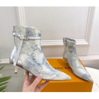 1:1 Louis Vuitton Stellar Ankle Boots 4cm in Mohair Fur and Embossed Leather Silver 1015015