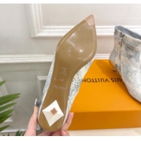 1:1 Louis Vuitton Stellar Ankle Boots 4cm in Mohair Fur and Embossed Leather Silver 1015015