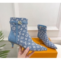 Low Cost Louis Vuitton Stellar Ankle Boots 4cm in Monogram Canvas Light Blue 1015016