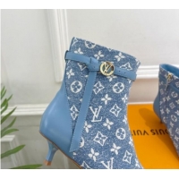 Low Cost Louis Vuitton Stellar Ankle Boots 4cm in Monogram Canvas Light Blue 1015016