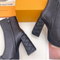 AAAAA Louis Vuitton Shake Platform Ankle Boots 12cm in Black Calf Leather with Quilted Heel 1015021