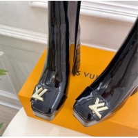 Stylish Louis Vuitton Shake Platform Ankle Boots 12cm in Black Patent Leather with Quilted Heel 1015023