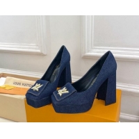 Top Quality Louis Vuitton Shake Platform Pumps 12cm in Blue Denim 1015024