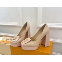 Grade Quality Louis Vuitton Shake Platform Pumps 12cm in Beige Patent Leather with Quilted Heel 1015028