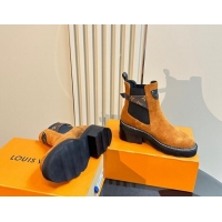 Low Price Louis Vuitton LV Beaubourg Ankle Boots 4cm in Suede with Buckle Yellow 1015033