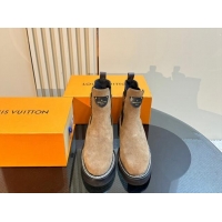 Top Design Louis Vuitton LV Beaubourg Ankle Boots 4cm in Suede with Buckle Dark Beige 1015034