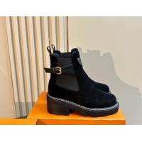 Sumptuous Louis Vuitton LV Beaubourg Ankle Boots 4cm in Suede with Buckle Black 1015035