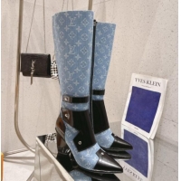 Perfect Louis Vuitton Signature Blue Denim High Boots 8.5cm with Patch 1015040