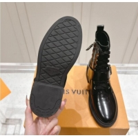 Unique Style Louis Vuitton Citizen Flat Ranger Ankle Boots with LV Strap in Black Shiny Leather 1015047