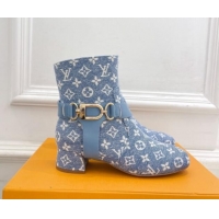 Pretty Style Louis Vuitton Westside Ankle Boots 3.5cm with Hook in Blue Monogram Canvas 1015052