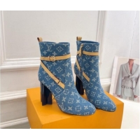 Fashion Louis Vuitton Silhouette Ankle Boots 10cm with Buckle Strap in Blue Denim 1015055