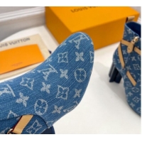 Fashion Louis Vuitton Silhouette Ankle Boots 10cm with Buckle Strap in Blue Denim 1015055