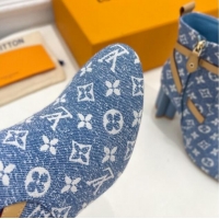 Luxurious Louis Vuitton Silhouette Ankle Boots 10cm with Buckle Strap in Monogram Canvas Blue 1015056