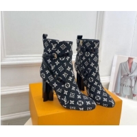 Shop Duplicate Louis Vuitton Silhouette Ankle Boots 10cm with Buckle Strap in Monogram Canvas Black 1015058