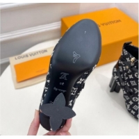 Shop Duplicate Louis Vuitton Silhouette Ankle Boots 10cm with Buckle Strap in Monogram Canvas Black 1015058