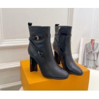 Buy Discount Louis Vuitton Silhouette Ankle Boots 10cm with Buckle Strap in Black Calf Leather 1015060