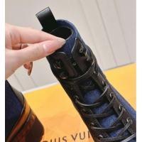 Classic Hot Louis Vuitton Laureate Platform Desert Ankle Boots 7cm in Dark Blue Denim 1015061