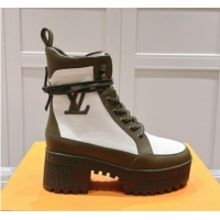 Good Quality Louis Vuitton Laureate Platform Desert Ankle Boots 7cm in Canvas and Leather White/Green 1015062