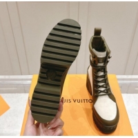 Good Quality Louis Vuitton Laureate Platform Desert Ankle Boots 7cm in Canvas and Leather White/Green 1015062