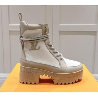 Generous Louis Vuitton Laureate Platform Desert Ankle Boots 7cm in Canvas and Leather White/Grey 1015063