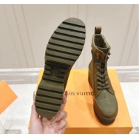 Top Design Louis Vuitton Laureate Platform Desert Ankle Boots 7cm in Canvas and Leather Khaki Green 1015064