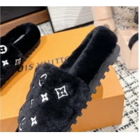 Purchase Louis Vuitton Wool Flat Slides Sandal Black 1114057