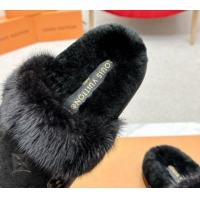 Classic Hot Louis Vuitton LV Cosy Flat Comfort Mules in Suede and Wool Black 1114058