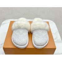 Best Grade Louis Vuitton LV Cosy Flat Comfort Mules in Suede and Wool White 1114059