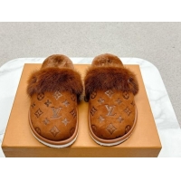 Best Product Louis Vuitton LV Cosy Flat Comfort Mules in Suede and Wool Brown 1114060