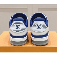 Pretty Style Louis Vuitton LV Trainer Sneakers in Grained Leather Blue 1114062