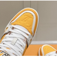 Good Quality Louis Vuitton LV Trainer Sneakers in Grained Leather Yellow 114064